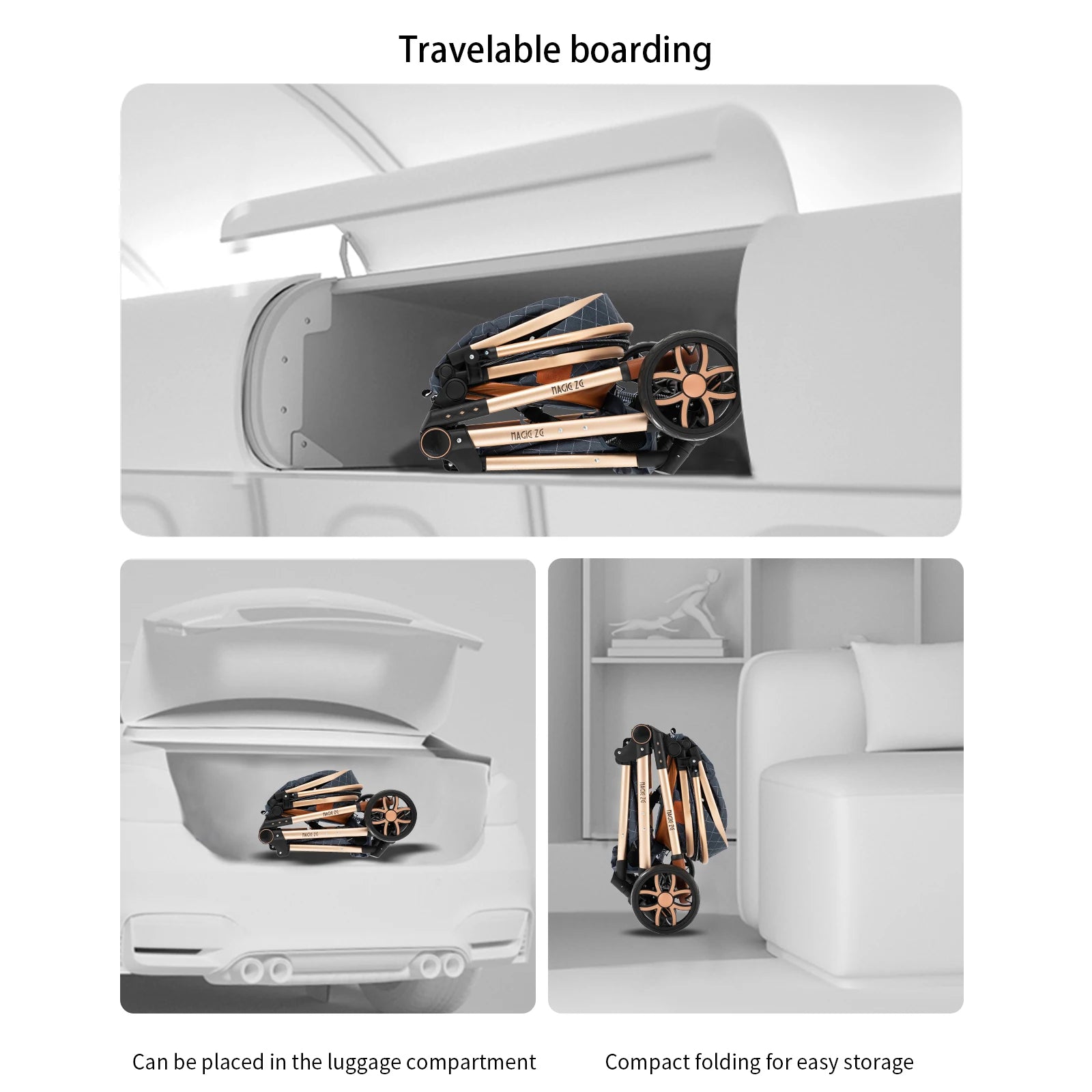 3-in-1 High Landscape Baby Stroller Travel System Bassinet Car Seat Lightweight Frame with One-Hand Folding Feature Baby Items