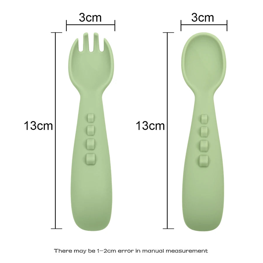 2PCS Silicone Baby Spoons Fork For Baby Cutlery Set Newborn Learn To Eat Training Feeding Spork Tableware Baby Items