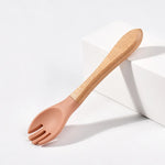Load image into Gallery viewer, Children Wooden Handle Silicone Fork Spoon Baby Utensils Soft Resistant To Falling Feeding Cutlery Food Fork Spoon Baby Items
