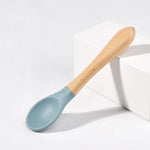 Load image into Gallery viewer, Children Wooden Handle Silicone Fork Spoon Baby Utensils Soft Resistant To Falling Feeding Cutlery Food Fork Spoon Baby Items
