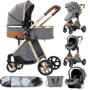 3-in-1 High Landscape Baby Stroller Travel System Bassinet Car Seat Lightweight Frame with One-Hand Folding Feature Baby Items