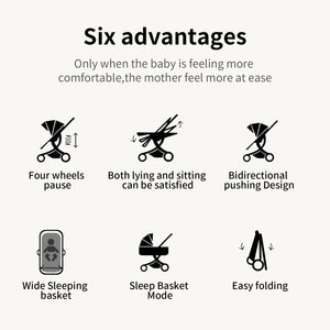 3-in-1 High Landscape Baby Stroller Travel System Bassinet Car Seat Lightweight Frame with One-Hand Folding Feature Baby Items