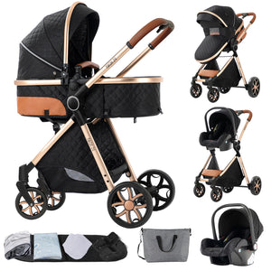 3-in-1 High Landscape Baby Stroller Travel System Bassinet Car Seat Lightweight Frame with One-Hand Folding Feature Baby Items