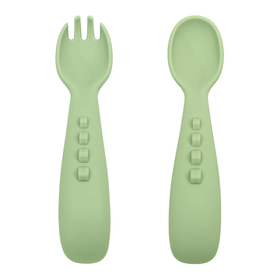 2PCS Silicone Baby Spoons Fork For Baby Cutlery Set Newborn Learn To Eat Training Feeding Spork Tableware Baby Items