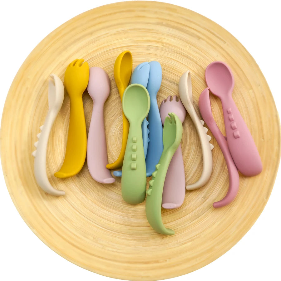 2PCS Silicone Baby Spoons Fork For Baby Cutlery Set Newborn Learn To Eat Training Feeding Spork Tableware Baby Items