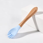 Load image into Gallery viewer, Children Wooden Handle Silicone Fork Spoon Baby Utensils Soft Resistant To Falling Feeding Cutlery Food Fork Spoon Baby Items
