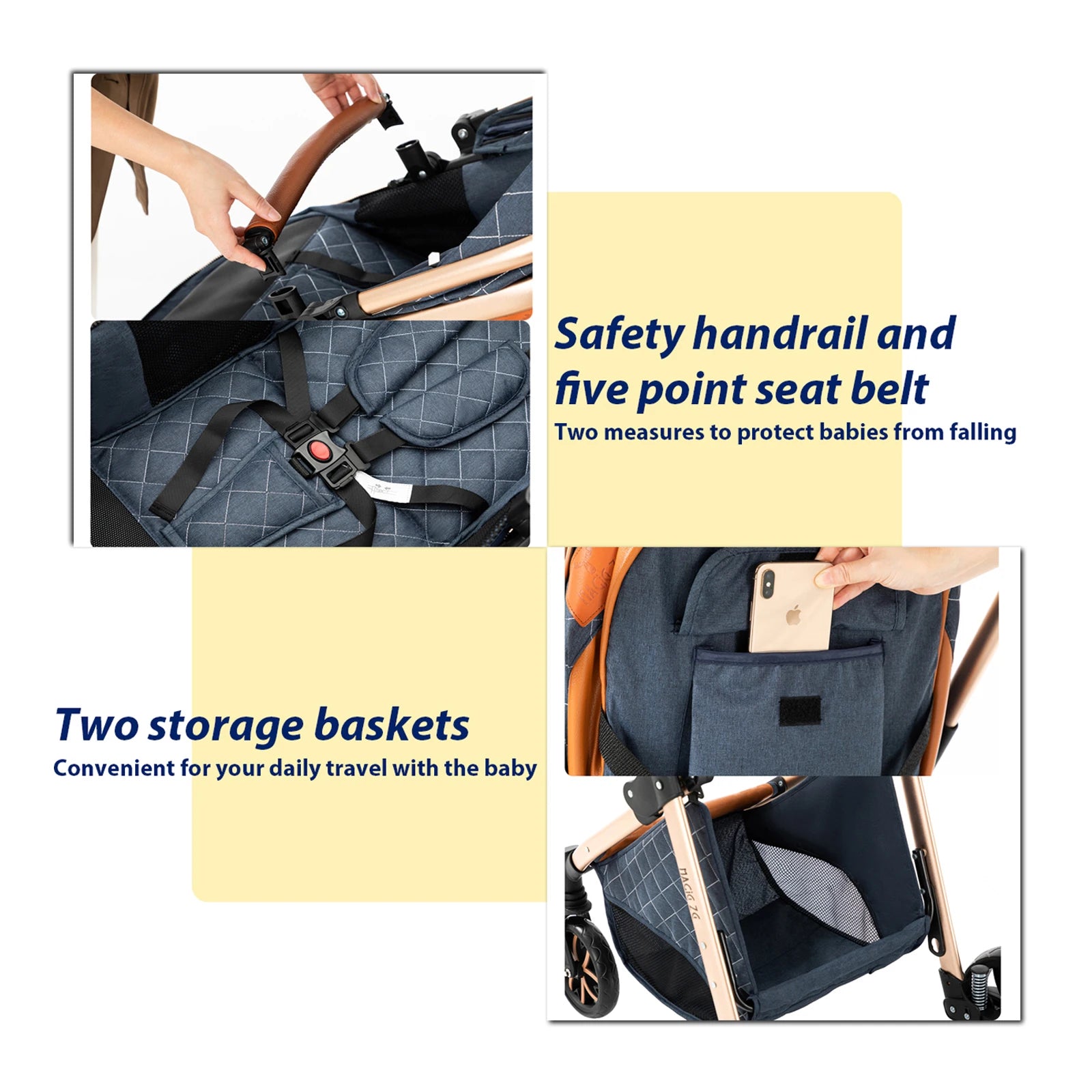 3-in-1 High Landscape Baby Stroller Travel System Bassinet Car Seat Lightweight Frame with One-Hand Folding Feature Baby Items