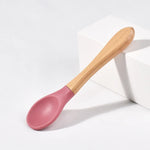 Load image into Gallery viewer, Children Wooden Handle Silicone Fork Spoon Baby Utensils Soft Resistant To Falling Feeding Cutlery Food Fork Spoon Baby Items
