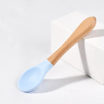Load image into Gallery viewer, Children Wooden Handle Silicone Fork Spoon Baby Utensils Soft Resistant To Falling Feeding Cutlery Food Fork Spoon Baby Items
