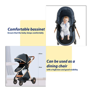 3-in-1 High Landscape Baby Stroller Travel System Bassinet Car Seat Lightweight Frame with One-Hand Folding Feature Baby Items