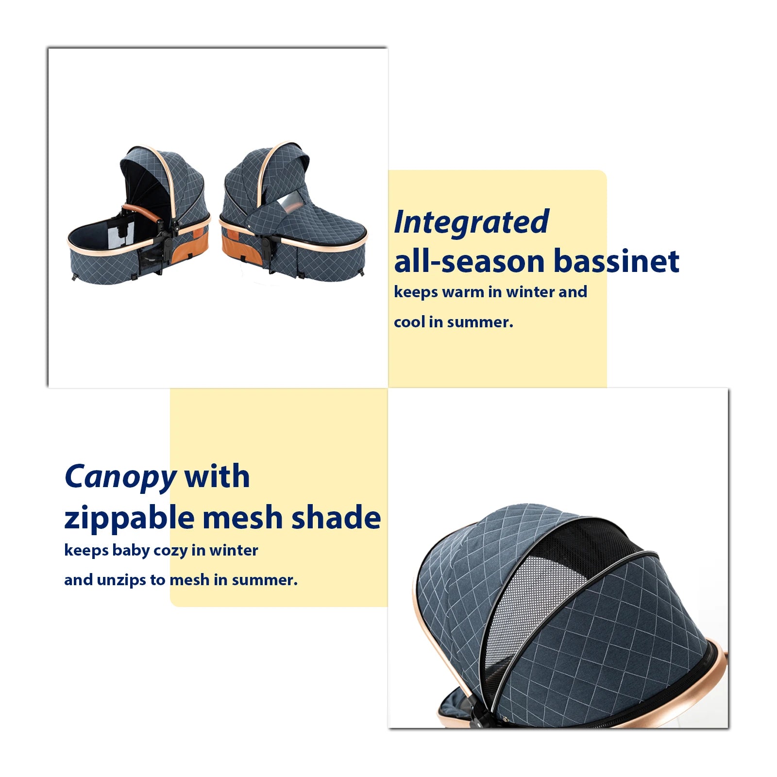 3-in-1 High Landscape Baby Stroller Travel System Bassinet Car Seat Lightweight Frame with One-Hand Folding Feature Baby Items