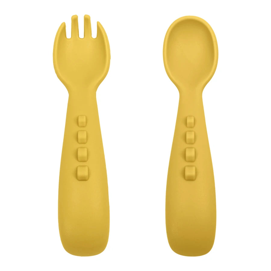 2PCS Silicone Baby Spoons Fork For Baby Cutlery Set Newborn Learn To Eat Training Feeding Spork Tableware Baby Items