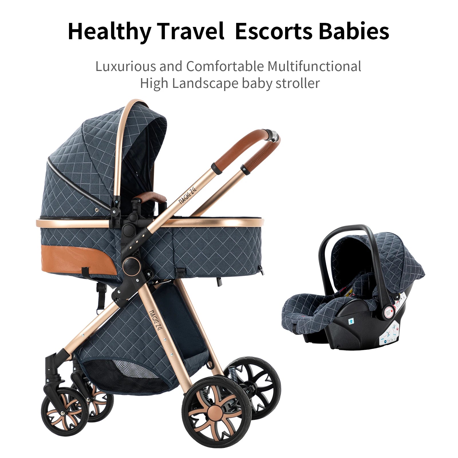 3-in-1 High Landscape Baby Stroller Travel System Bassinet Car Seat Lightweight Frame with One-Hand Folding Feature Baby Items